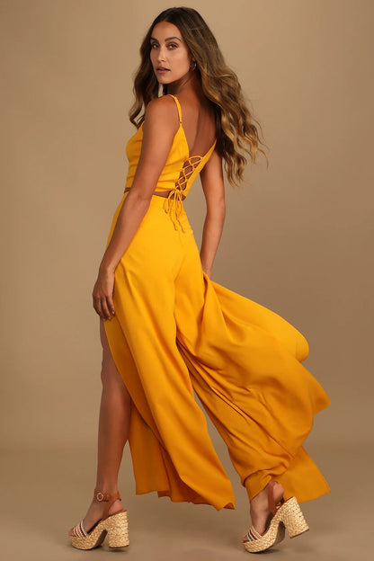 Sexy Women Summer High Waist Tops and Wide Leg Pants