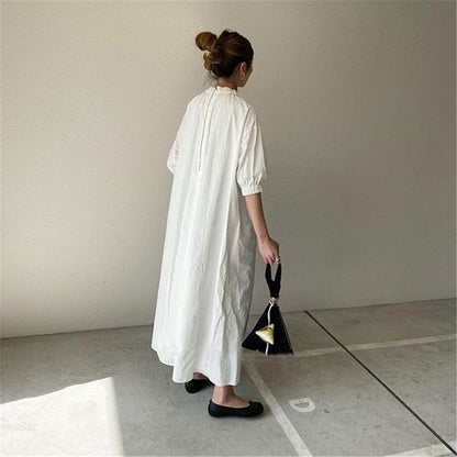 Casual Stand Neckline A Line Long Cozy Dresses