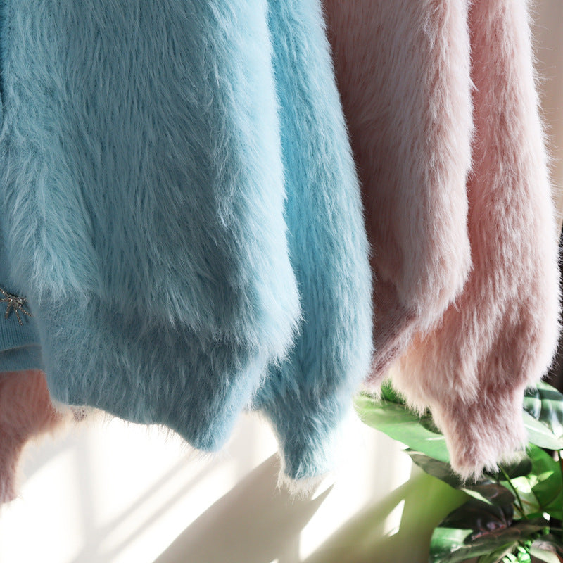 Warm Mink Wool Knitting Women Overcoat