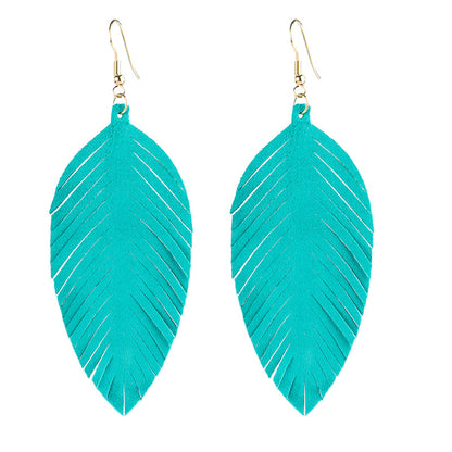 Leaves Designed Tassels Pu Leather Women Earrings