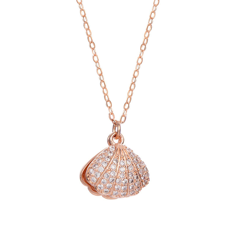 Women Fan Shaped Pearl Sterling Sliver Necklace