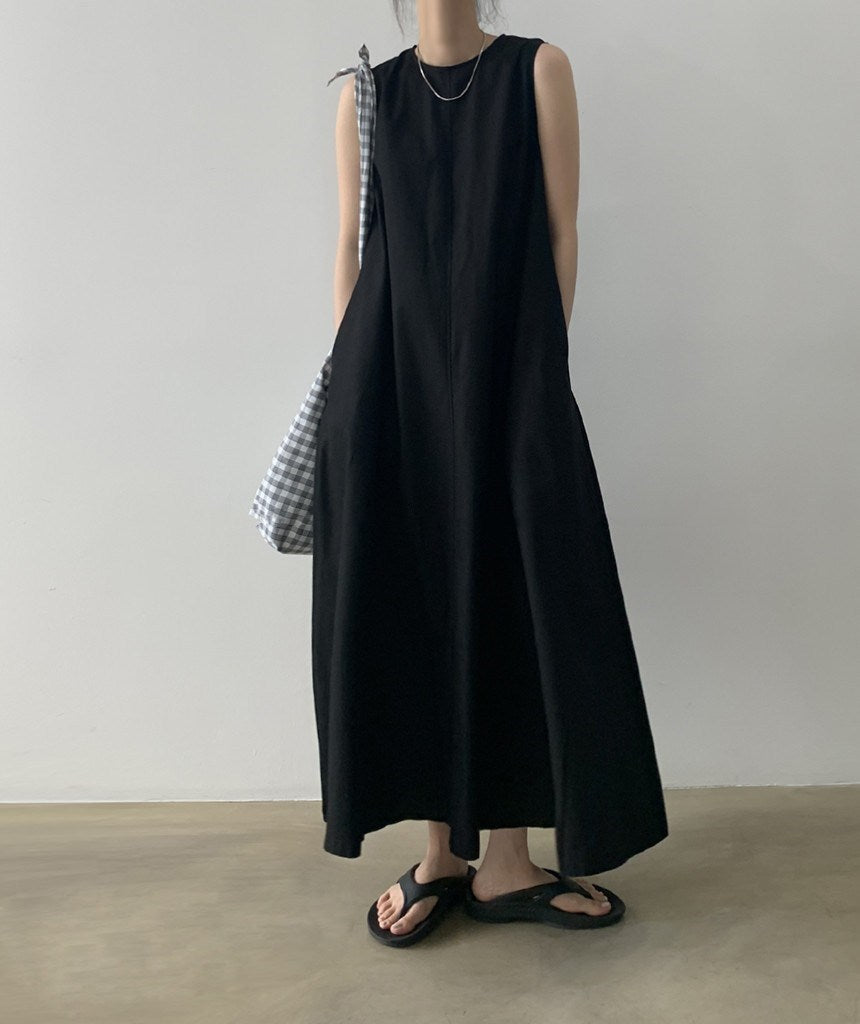 Vintage Cozy Sleeveless Vest Long Dresses with Pockets