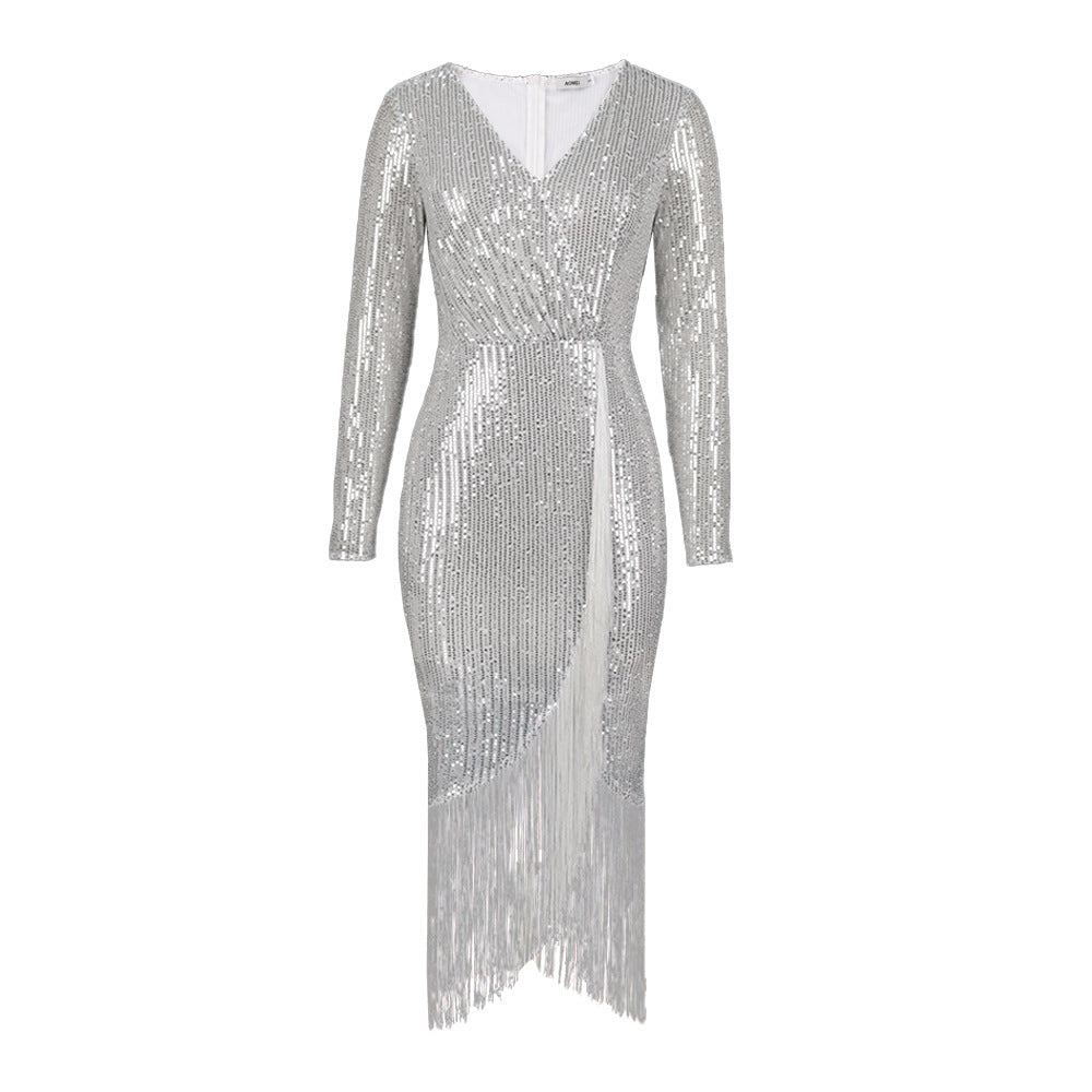 Sexy Elastic Sequin Tassels Plus Sizes Party Dresses