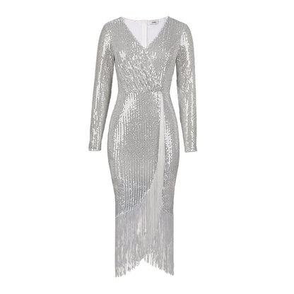 Sexy Elastic Sequin Tassels Plus Sizes Party Dresses