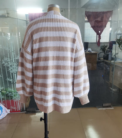 Women Striped Knitting Cardigan Sweaters