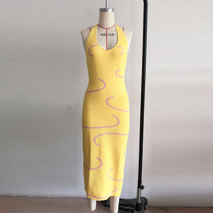 Sexy Knitting Backless Halter Long Dresses-STYLEGOING