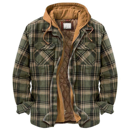 Long Sleeves Plaid Hoodies Winter Overcoat for Men-STYLEGOING