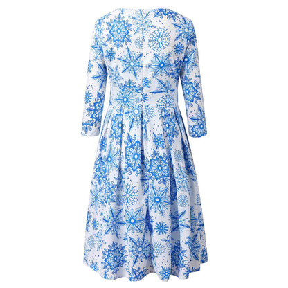 Merry Christmas Round Neck 3/4 Length Short Dresses