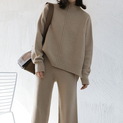 New Women High Neck Warm Knitting Casual Suits-STYLEGOING