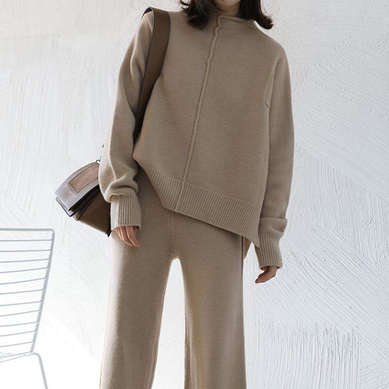 New Women High Neck Warm Knitting Casual Suits-STYLEGOING