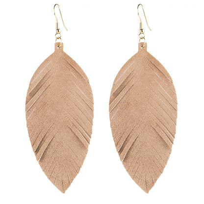 Leaves Designed Tassels Pu Leather Women Earrings