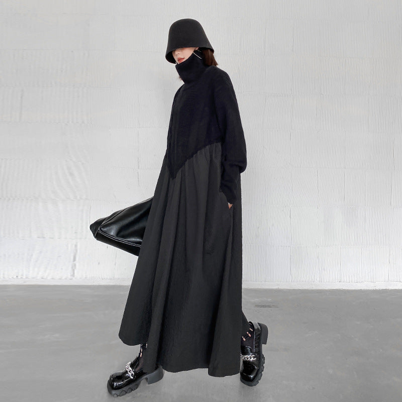 Vintage Turtleneck Pullover Long Black Dresses