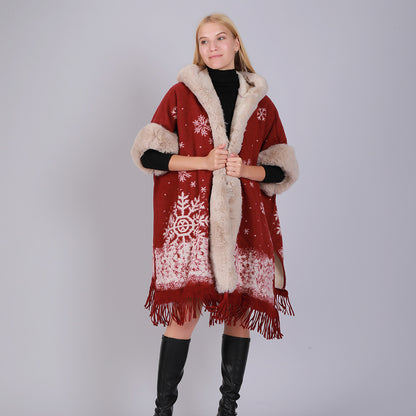 Christmas Red Velvet Hoodies Overcoat for Women