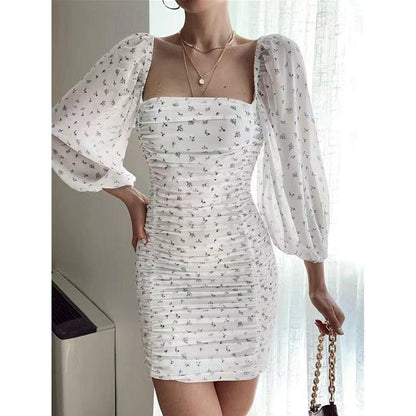 Women Square Neckline Tight Bodycon Short Dresses-STYLEGOING