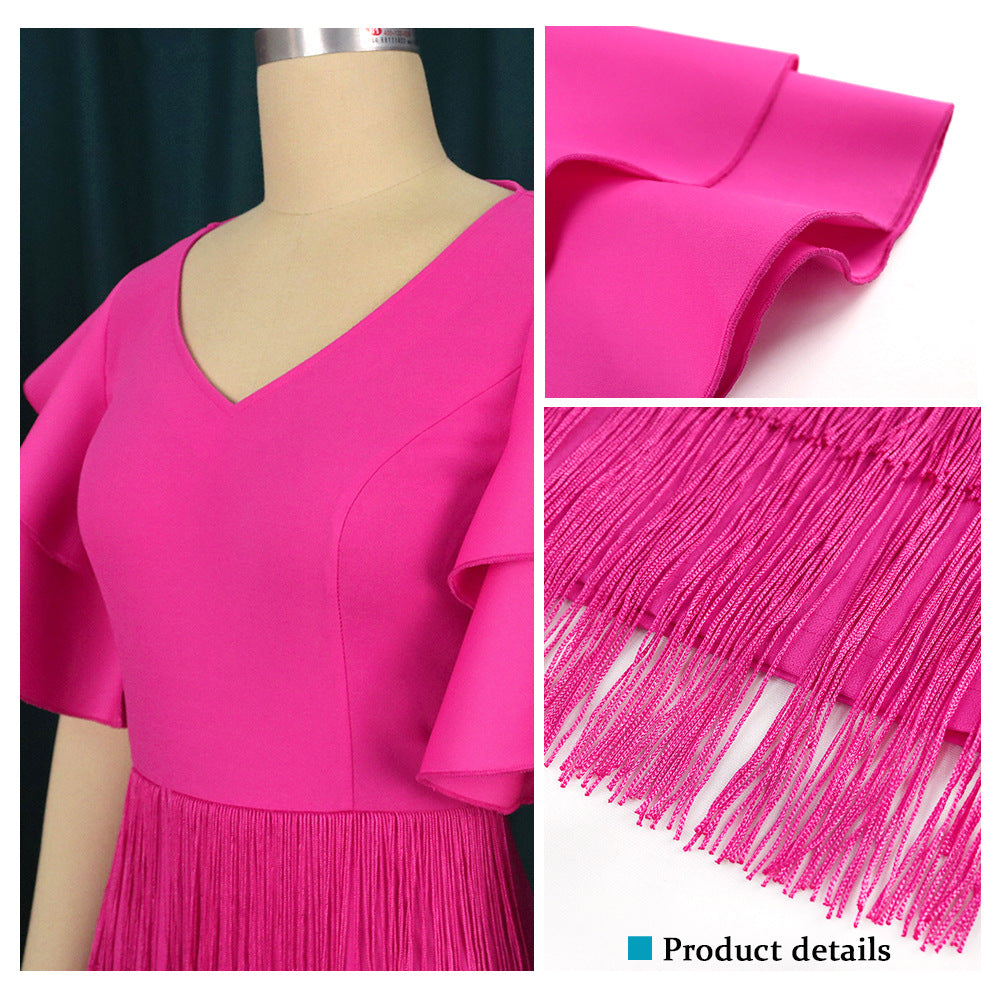 Rose Red High Waist Women Evening Party Dresses