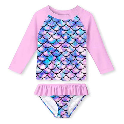 3D Fish Scale Design Two Pieces Swimsuits for Girls