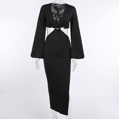 Sexy Long Sleeves Waist Baring Party Dresses