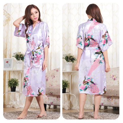 Women Peacock Design Satin Women Night Romber Gowns