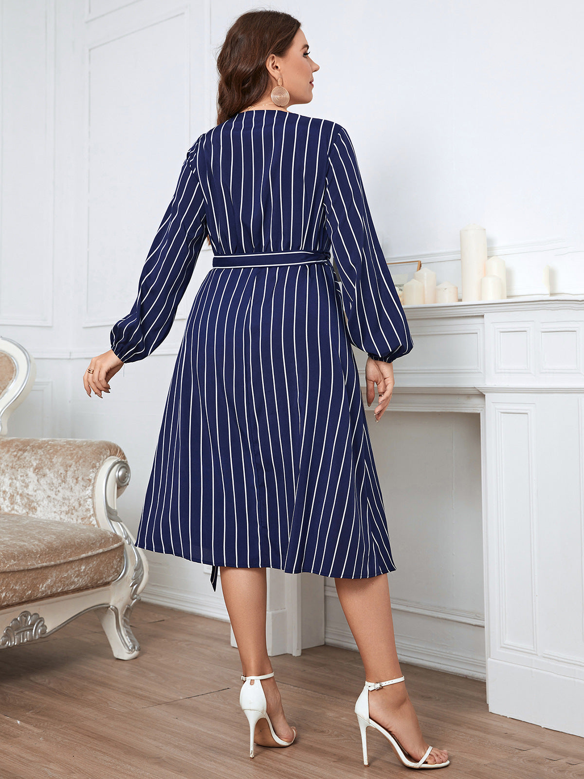 Women Striped Plus Sizes Dresses