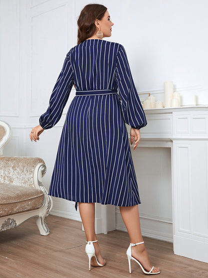 Women Striped Plus Sizes Dresses