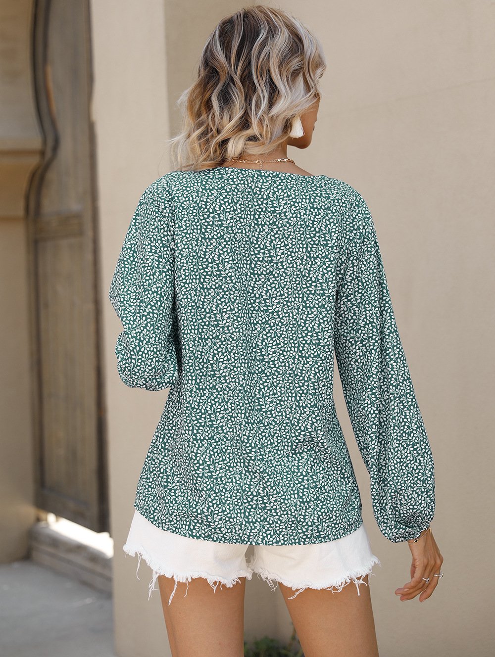 Women Small Foral V Neck Summer Top Blouses-STYLEGOING