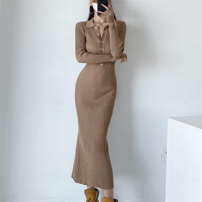 Sexy Polo Neckline Knitted Long Mermaid Dresses