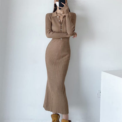 Sexy Polo Neckline Knitted Long Mermaid Dresses