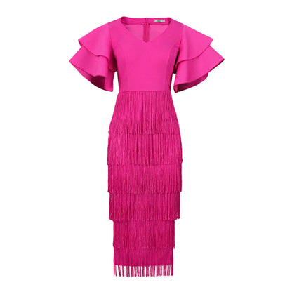 Rose Red High Waist Women Evening Party Dresses