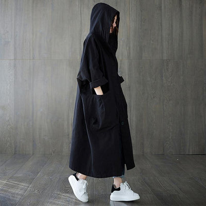 Casual Plus Sizes Long Hoody Trenchcoat-STYLEGOING
