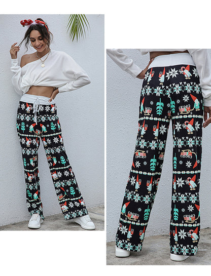 Casual Merry Christmas Wide Legs Pants for Women