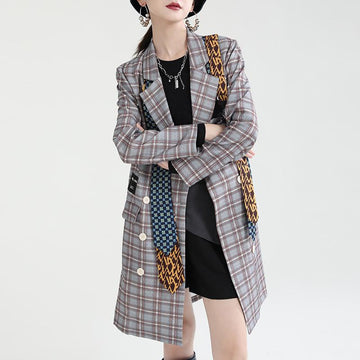 Women Double Breasted Fashion Necktie Blazer Coat