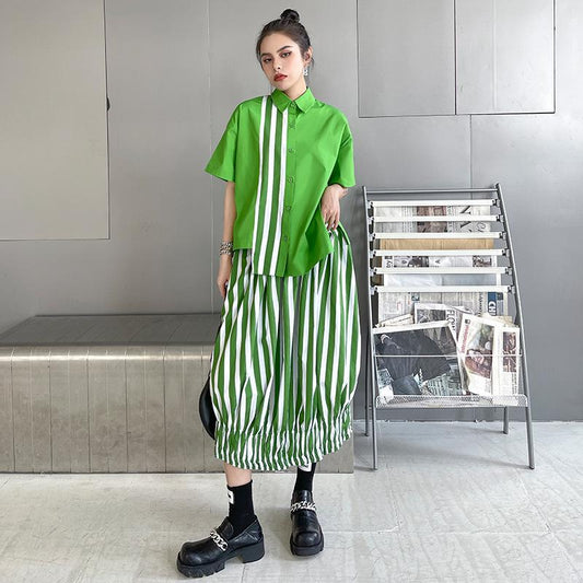 Fashon Persoanl Striped Shirts&skirts Two Pieces Sets-STYLEGOING