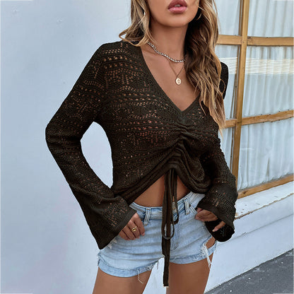 Sexy Knitted Drawstring Summer Women Sweaters