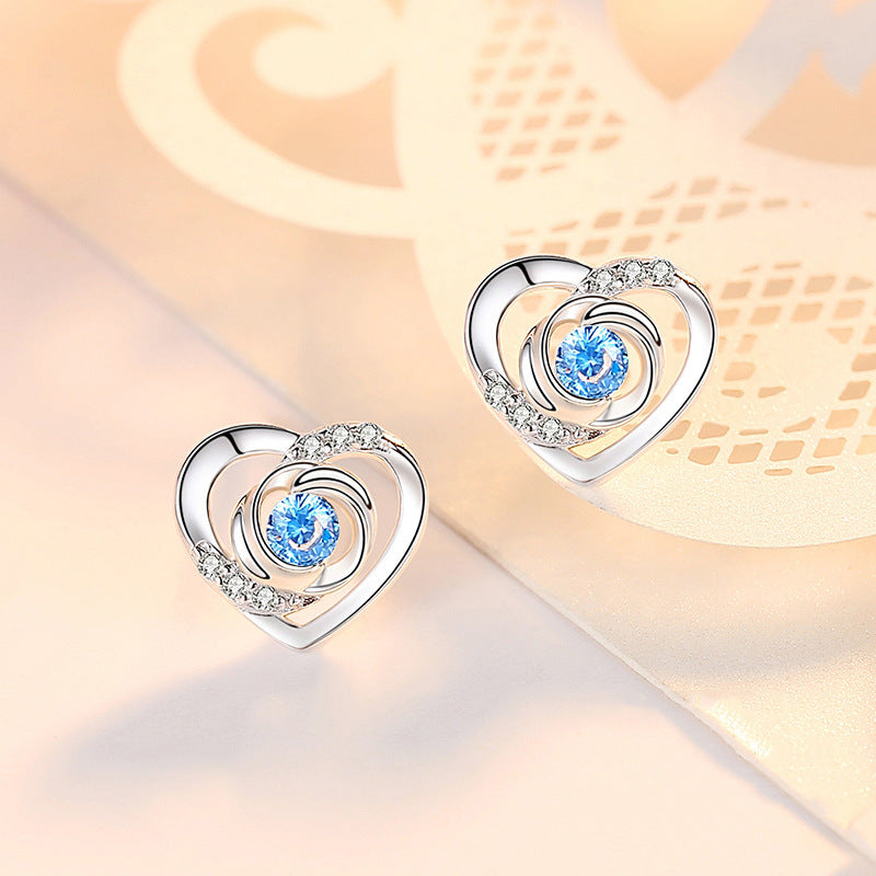 Heart Rose Design Sterling Sliver Zircon Studs