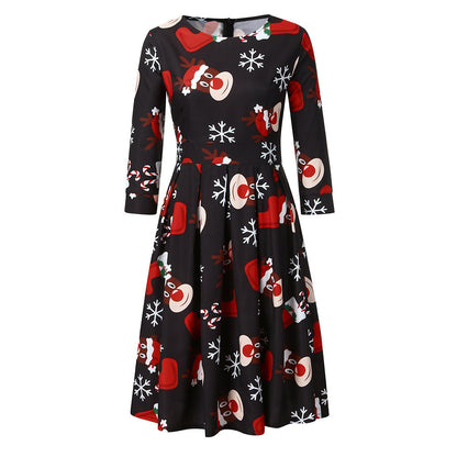 Merry Christmas Round Neck 3/4 Length Short Dresses