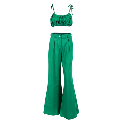 Sexy Summer Cotton Green Crop Tops and Pants Sets