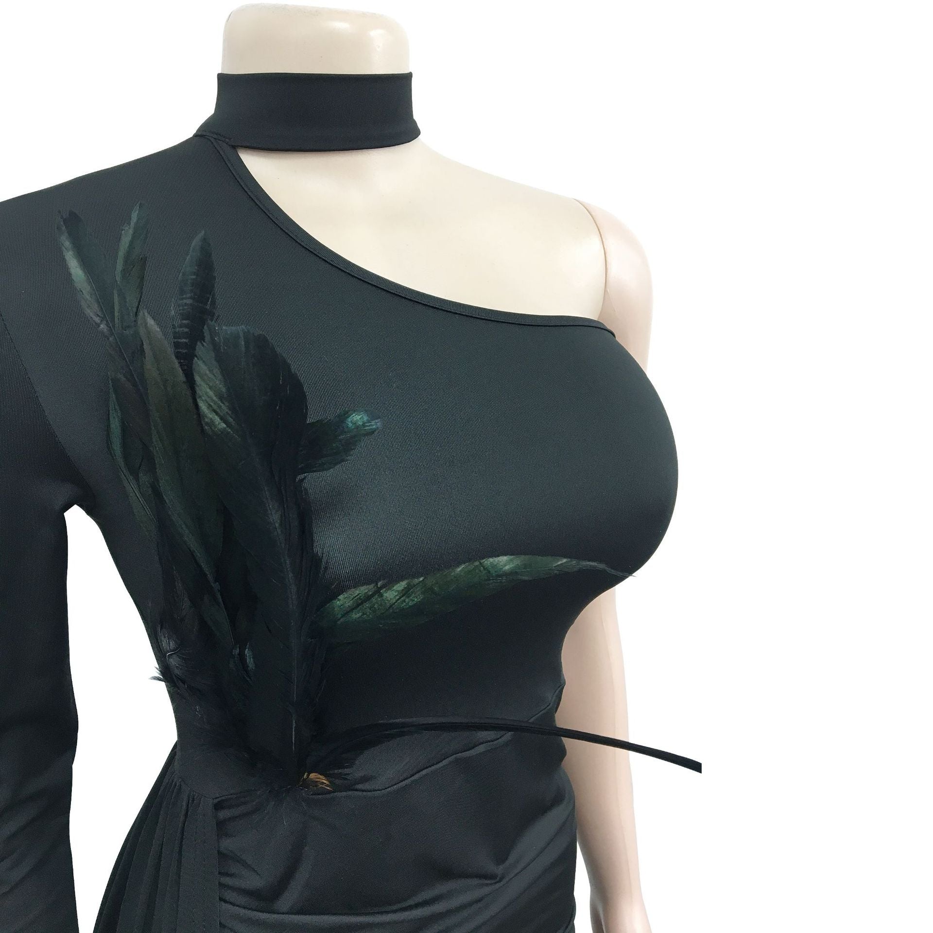 Sexy Feather Design One Shoulder Evening Party Dresses