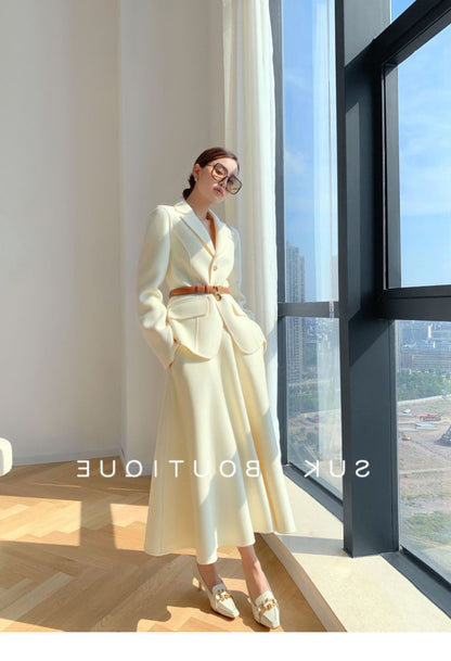 Luxury Woolen Blazer Top & Skirts Sets for Women