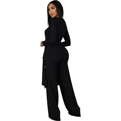 Sexy Long Sleeves Irregular Tops and Pants Set for Women