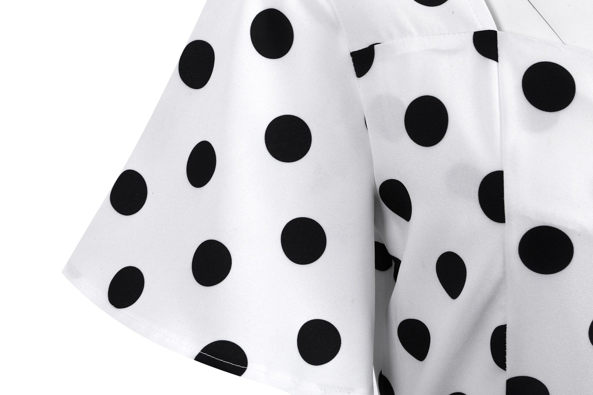 Retro Dot Print Short Sleeves Short Dresses-STYLEGOING