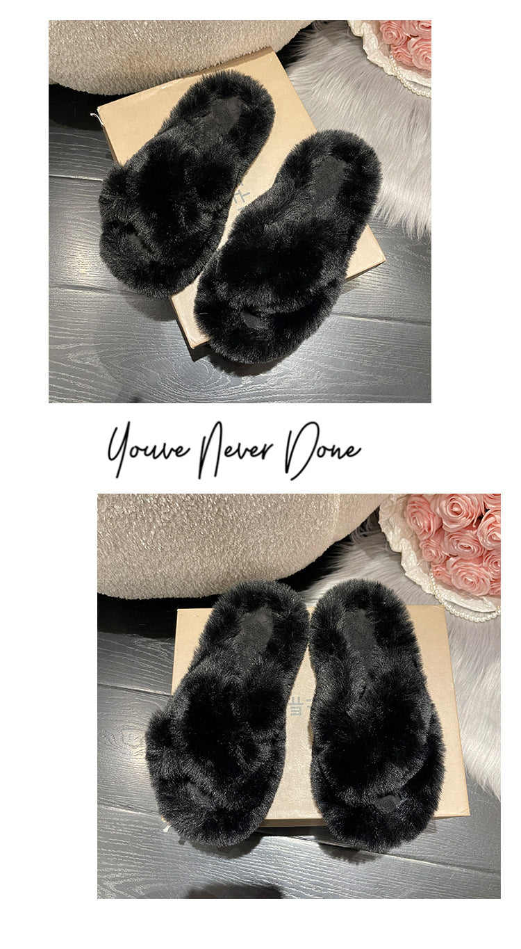 Crossed Plush Winter Slippers for Women