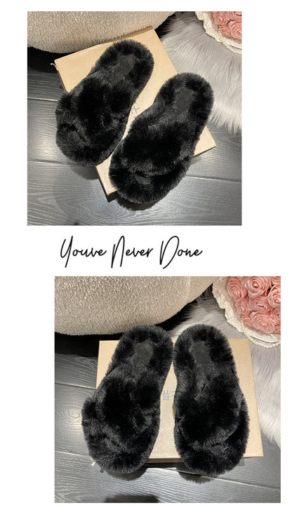 Crossed Plush Winter Slippers for Women