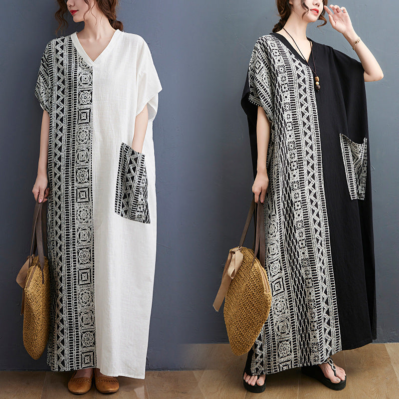 Vintage Pocket Design Plus Sizes Long Cozy Dresses