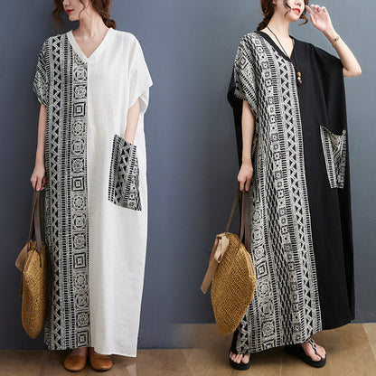 Vintage Pocket Design Plus Sizes Long Cozy Dresses