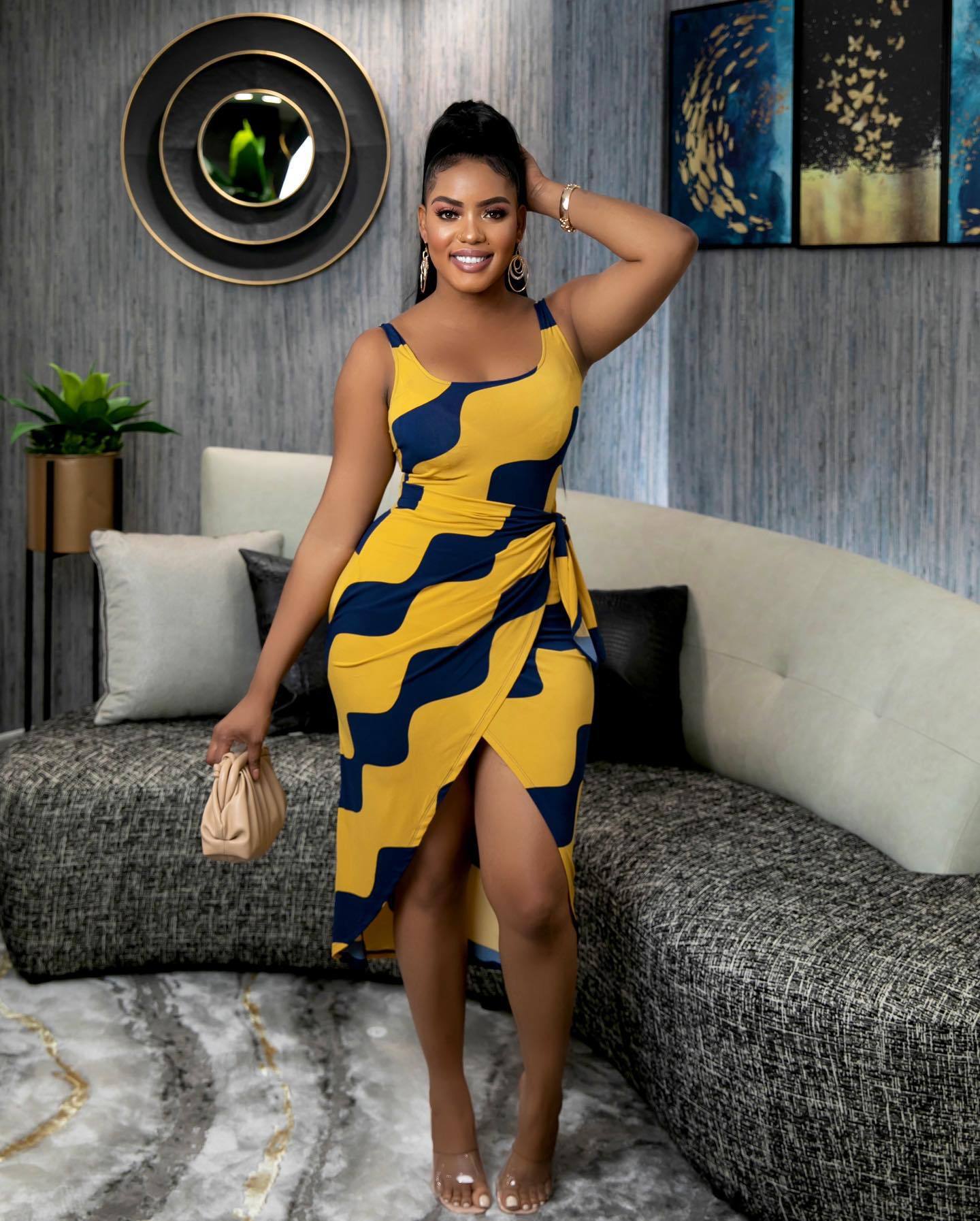 Sexy Unfixed Print Split Front Sexy Women Dresses