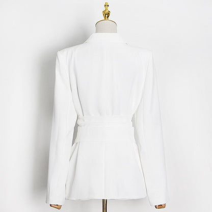 Luxury classsy white blazers with Belt-STYLEGOING