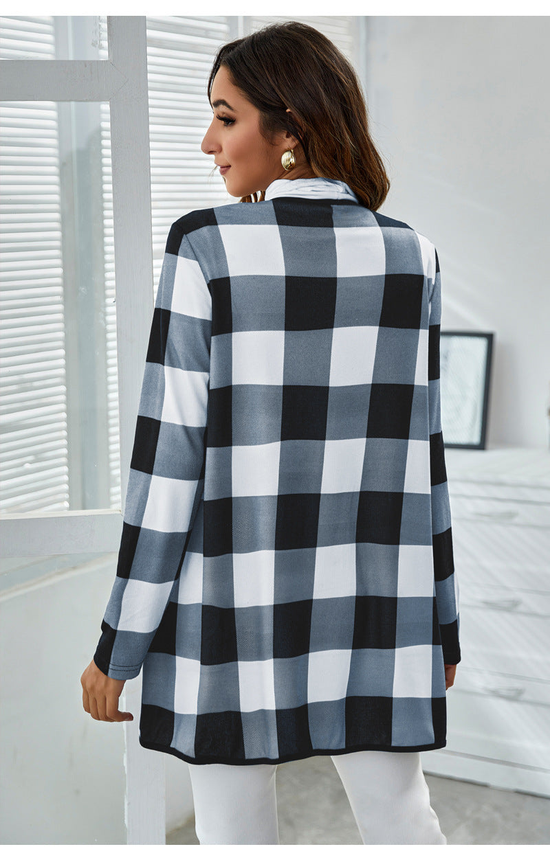 Casual Pocket Design Plaid Women Coats
