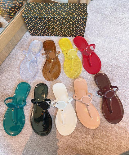Women Beach Foot Clip Metal Button Flat Heel-STYLEGOING