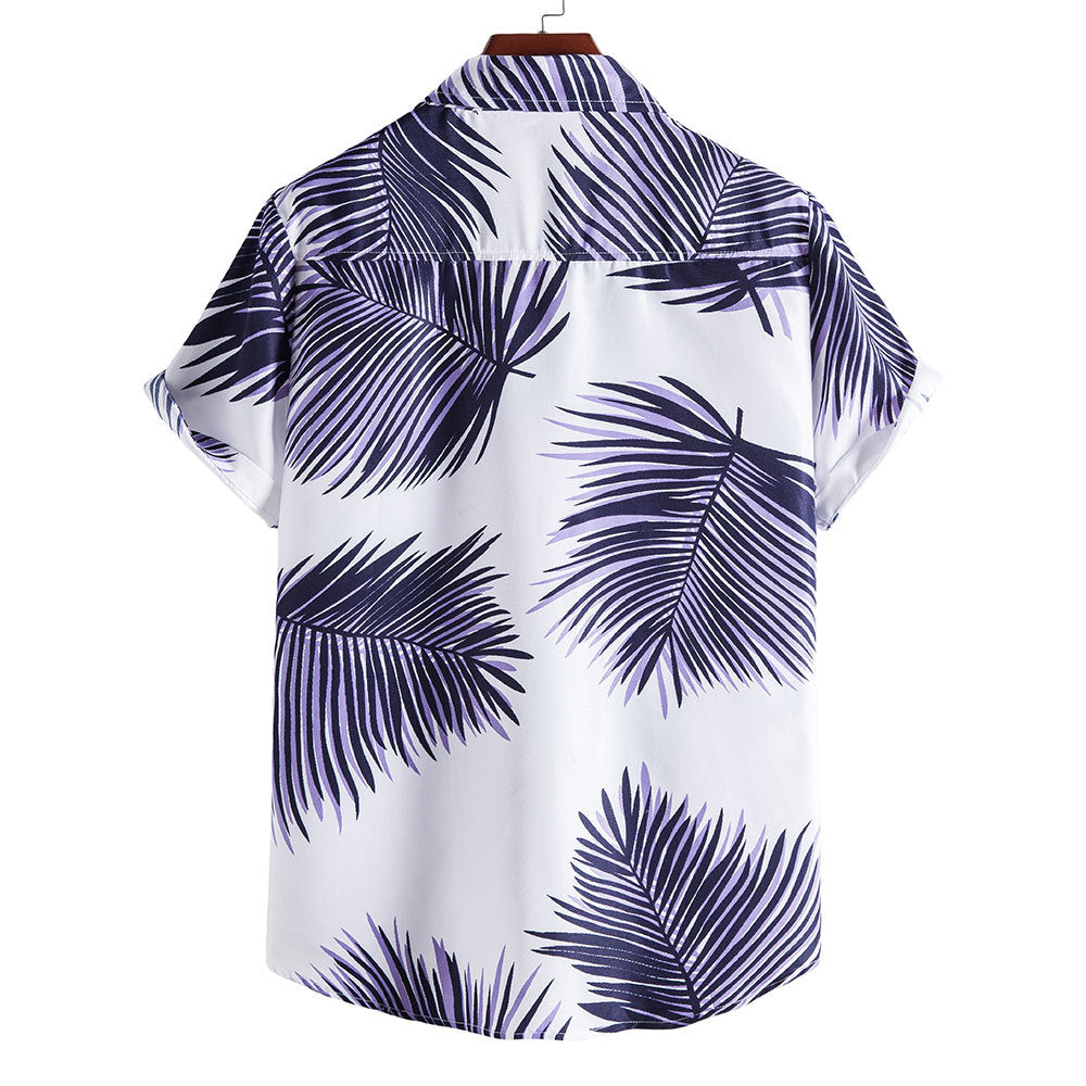 Casual Leaf Print Summer Short Sleeves Shirts for Men