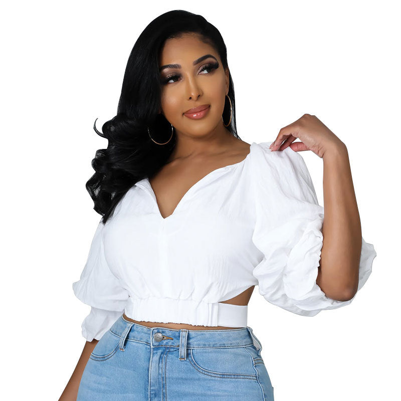 Designed Half Sleeves Spring Blouses for Women